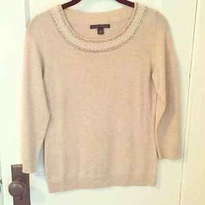 Banana republic oatmeal sweater with pearl collar